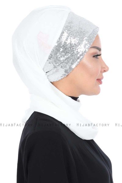 Olga - Offwhite & Silver Chiffon Turban