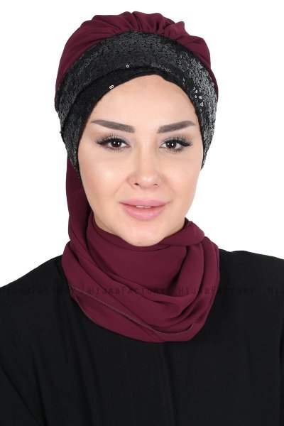 Olga - Plum & Black Chiffon Turban