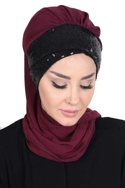 Olga - Plum & Black Chiffon Turban