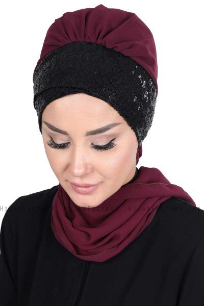 Olga - Plum & Black Chiffon Turban