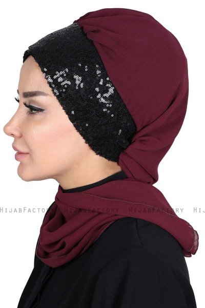 Olga - Plum & Black Chiffon Turban