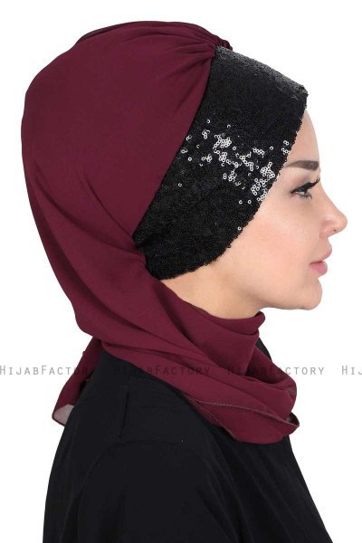 Olga - Plum & Black Chiffon Turban