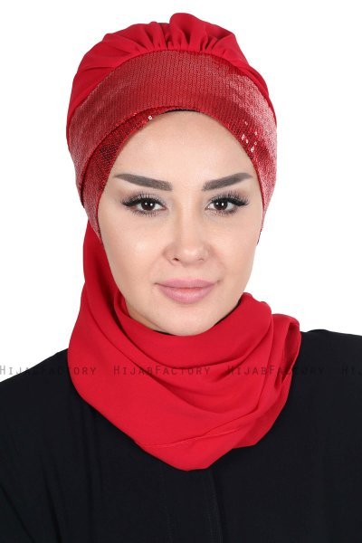Olga - Red & Red Chiffon Turban