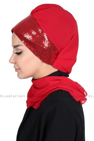 Olga - Red & Red Chiffon Turban
