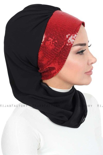 Olga - Black & Red Chiffon Turban