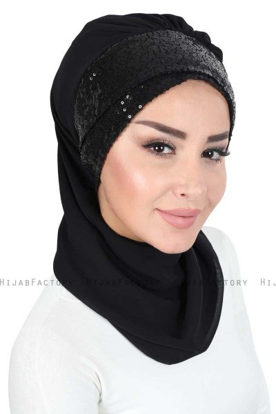 Olga - Black & Black Chiffon Turban
