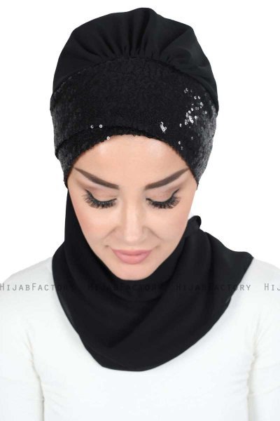 Olga - Black & Black Chiffon Turban