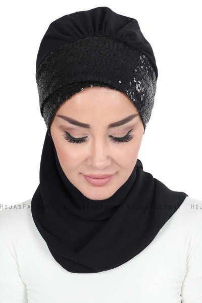 Olga - Black & Black Chiffon Turban