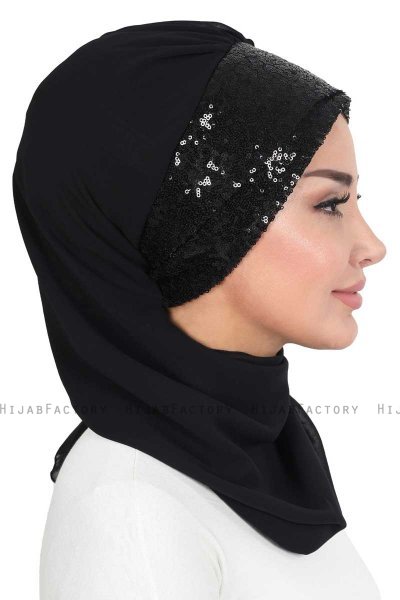 Olga - Black & Black Chiffon Turban