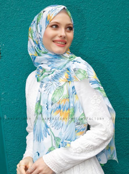 Pariza - Blue Leaf Patterned Hijab