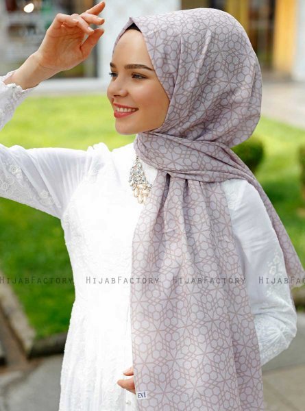 Pareesa - Taupe Patterned Hijab - Sal Evi