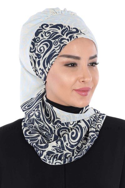 Regina - Navy Blue & Light Blue Chiffon Turban