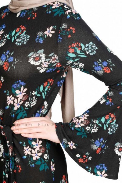 Samar Svart Blommig Klänning Miss Halima 280301e