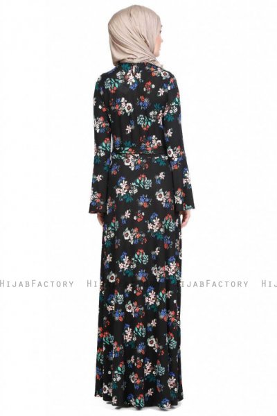 Samar Svart Blommig Klänning Miss Halima 280301f