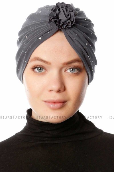 Shereen - Anthracite Crepe Chiffon Turban - Sehr-i Sal