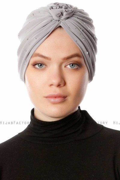 Shereen - Light Grey Crepe Chiffon Turban - Sehr-i Sal