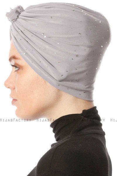Shereen - Light Grey Crepe Chiffon Turban - Sehr-i Sal
