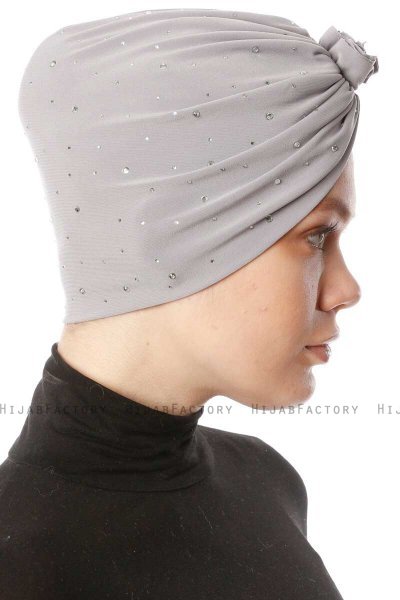 Shereen - Light Grey Crepe Chiffon Turban - Sehr-i Sal