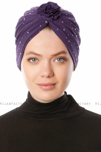 Shereen - Dark Purple Crepe Chiffon Turban - Sehr-i Sal