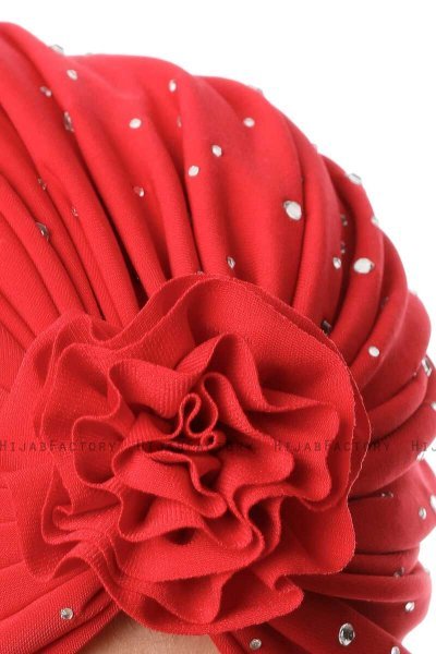 Shereen - Red Crepe Chiffon Turban - Sehr-i Sal