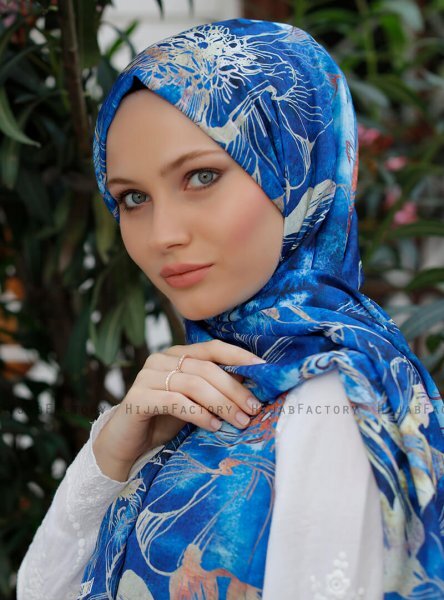 Yumna - Navy Blue Patterned Hijab