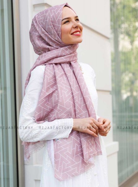 Tharaa - Pink Patterned Hijab - Sal Evi