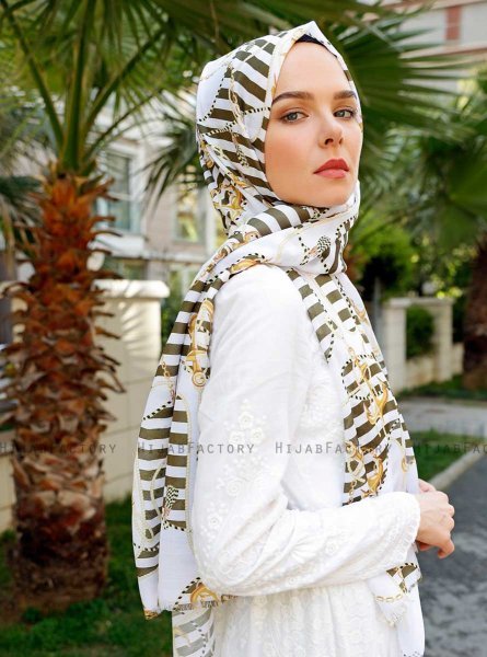Ulima - Khaki Patterned Hijab - Sal Evi