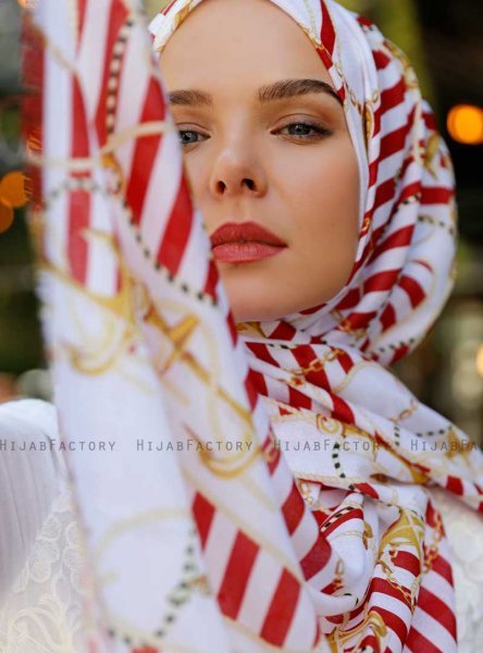 Ulima - Red Patterned Hijab - Sal Evi