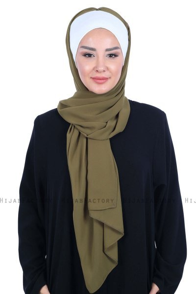 Vera - Creme & Khaki Practical Chiffon Hijab
