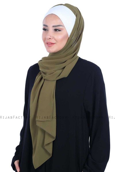 Vera - Creme & Khaki Practical Chiffon Hijab