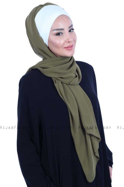 Vera - Creme & Khaki Practical Chiffon Hijab