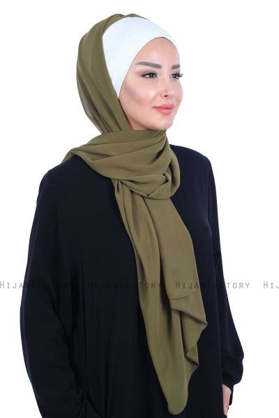 Vera - Creme & Khaki Practical Chiffon Hijab