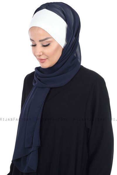 Vera - Creme & Navy Blue Practical Chiffon Hijab