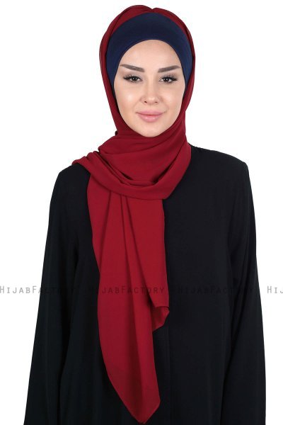 Vera - Navy Blue & Bordeaux Practical Chiffon Hijab