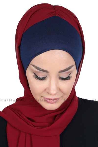 Vera - Navy Blue & Bordeaux Practical Chiffon Hijab