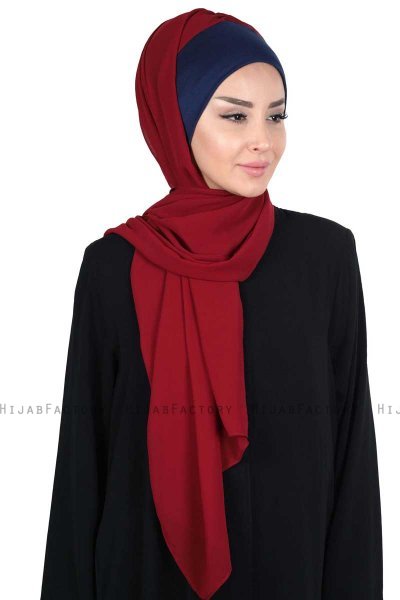 Vera - Navy Blue & Bordeaux Practical Chiffon Hijab