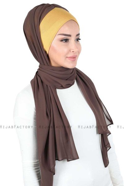 Vera - Mustard & Brown Practical Chiffon Hijab
