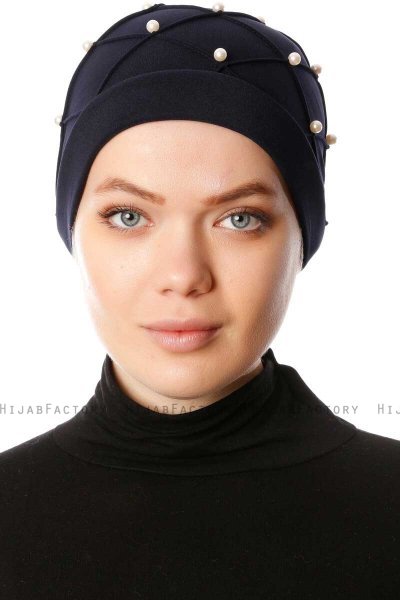 Yaren - Navy Blue Crepe Chiffon Turban - Sehr-i Sal