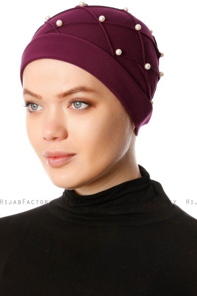 Yaren - Plum Crepe Chiffon Turban - Sehr-i Sal