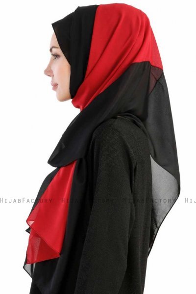 Yelda Svart & Bordeaux Chiffon Hijab Sjal Madame Polo 130033-3