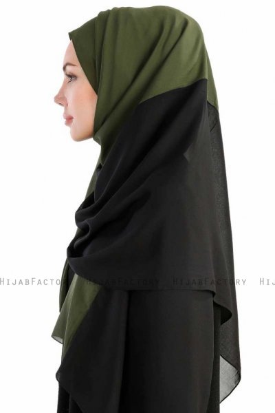 Yelda Svart & Khaki Chiffon Hijab Sjal Madame Polo 130036-3