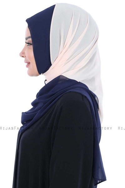 Ylva - Beige & Navy Blue Practical Chiffon Hijab