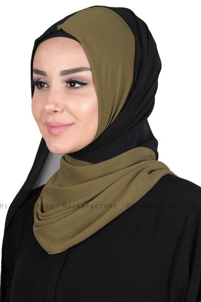 Ylva - Khaki & Black Practical Chiffon Hijab