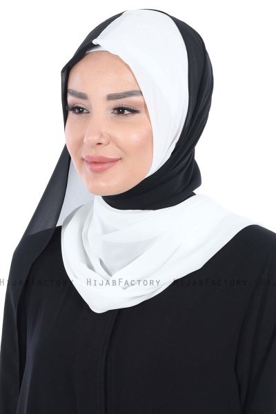 Ylva - White & Black Practical Chiffon Hijab