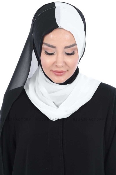 Ylva - White & Black Practical Chiffon Hijab