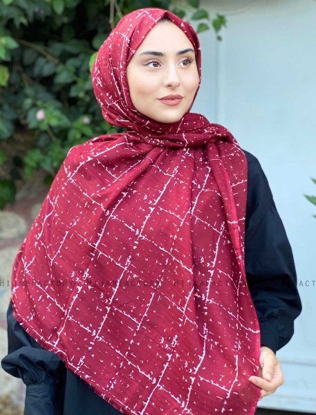 Zakiyah - Bordeaux Patterned Cotton Hijab