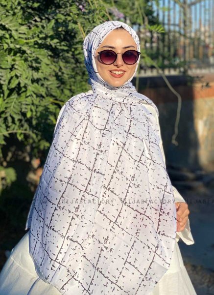 Zakiyah - White Patterned Cotton Hijab