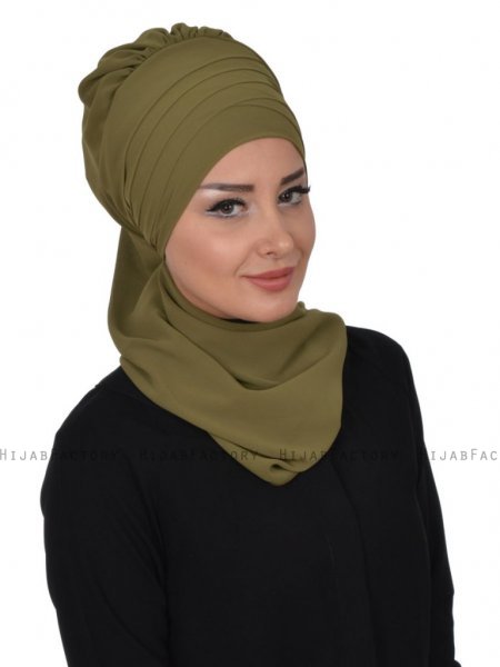 Zoe Khaki Chiffon Turban Ayse Turban 322817-3