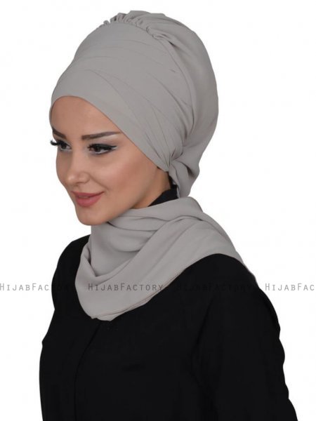 Zoe Taupe Chiffon Turban Ayse Turban 322803d