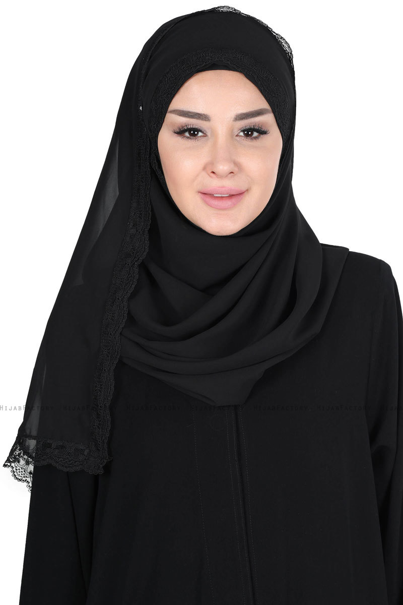 Carin - Black Practical Chiffon Hijab - Hijab